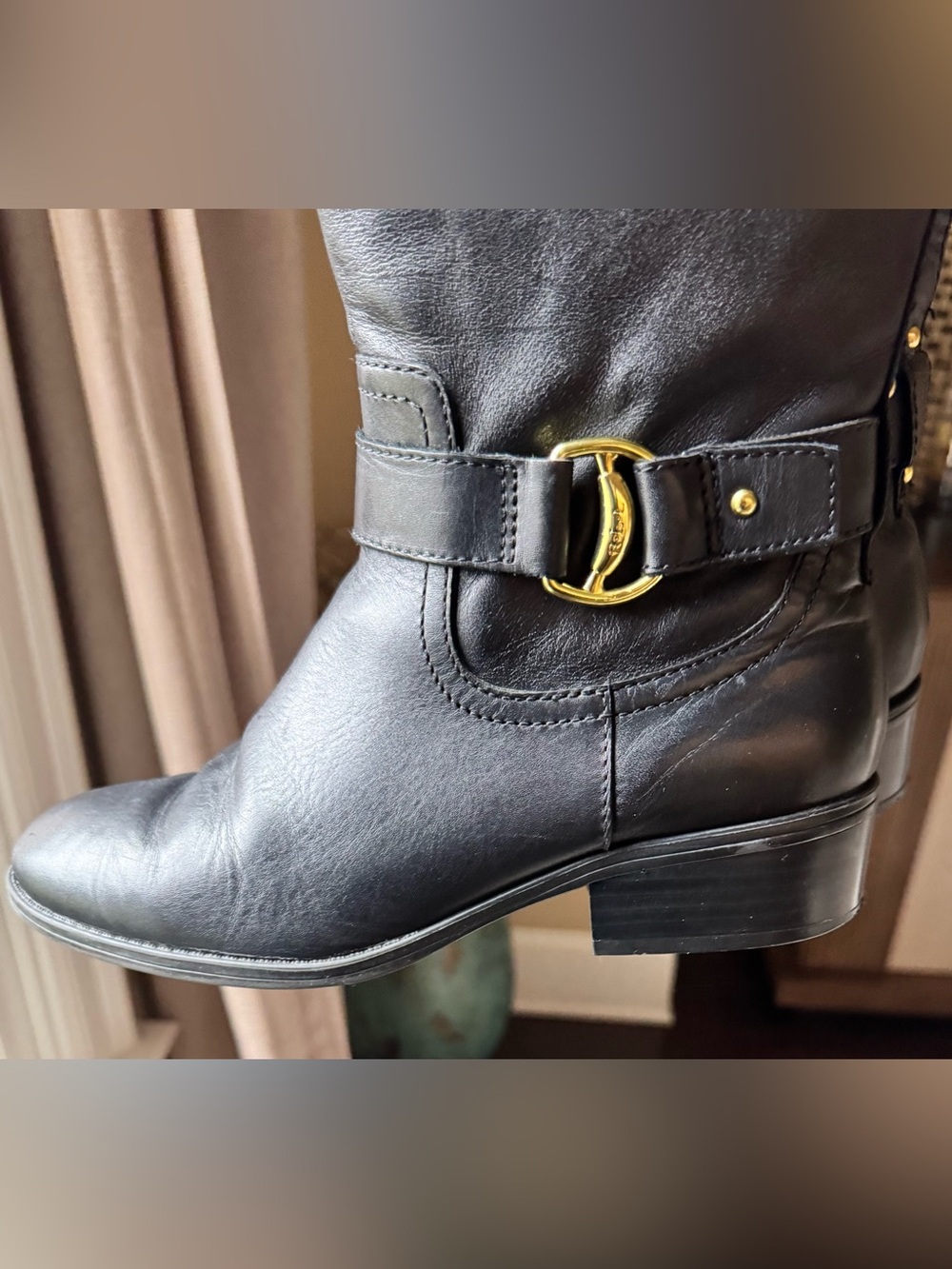 Lauren Ralph Lauren Black Boots with Gold Buckle - Picture 3 of 4
